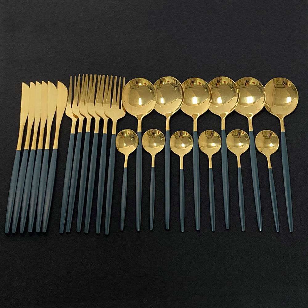 24Pcs Colorful Dinnerware Set Stainless Steel Cutlery Set Kitchen Mirror Gold Tableware