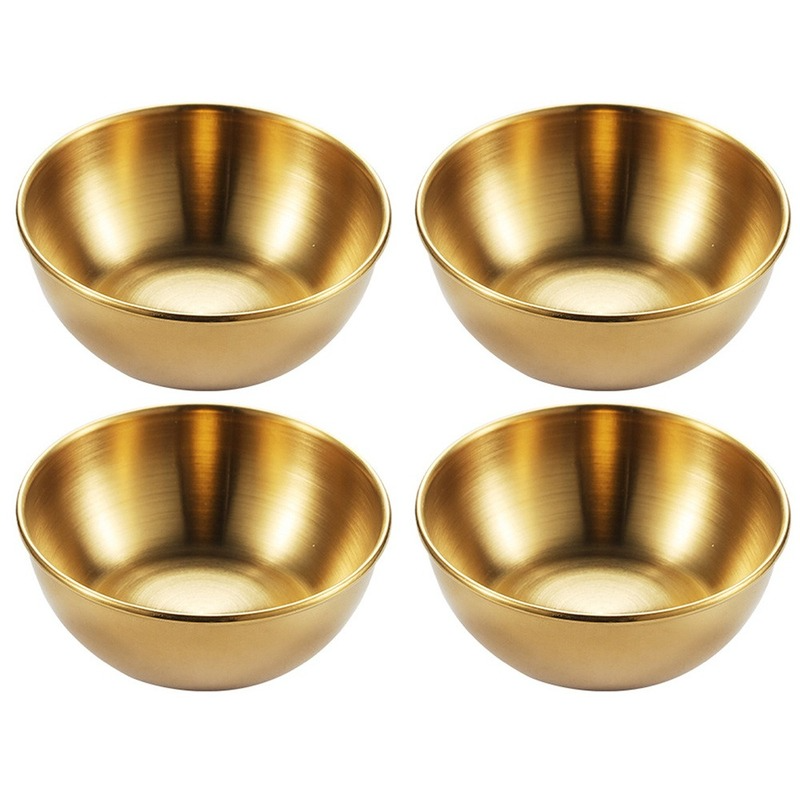 4pcs 2pcs Stainless Steel Golden Sauce Dishes Appetizer Seasoning Serving Dishes Sets Tray