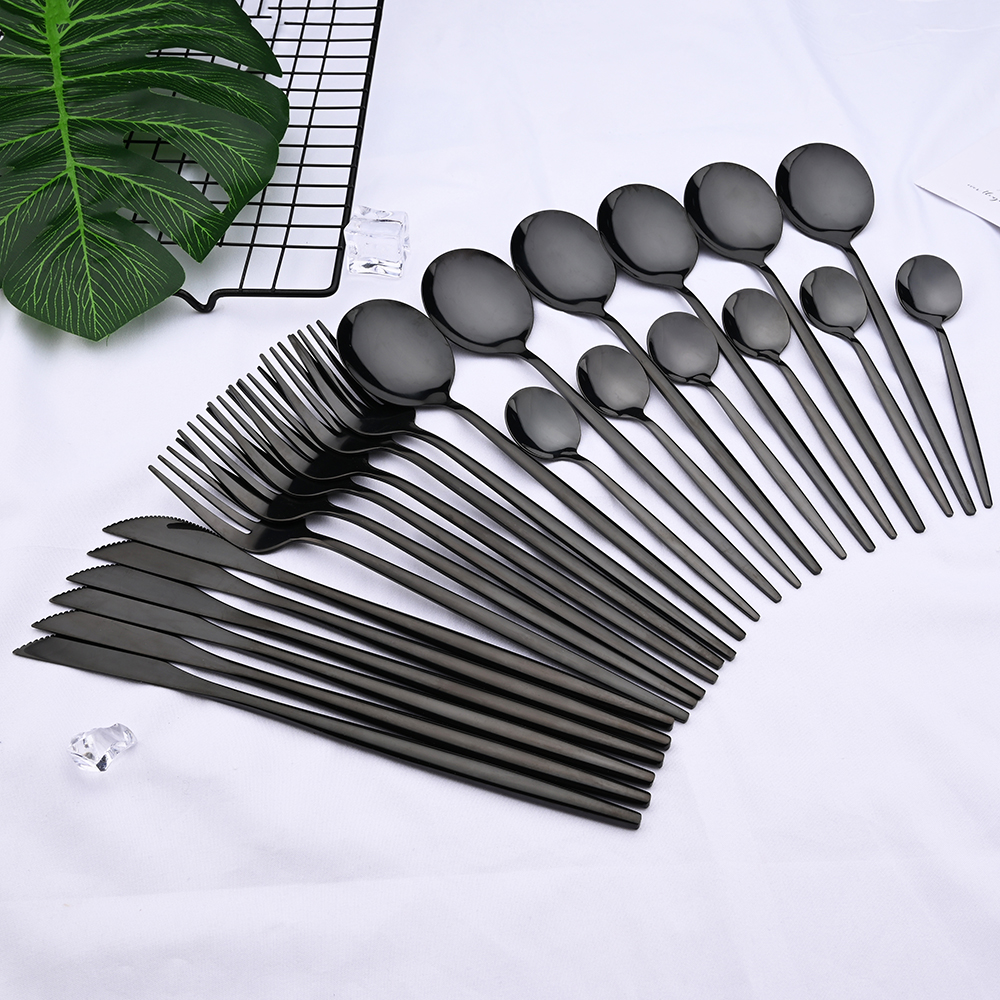 24pcs Black Western Dinnerware Set Stainless Steel Cutlery Set Fork Knife